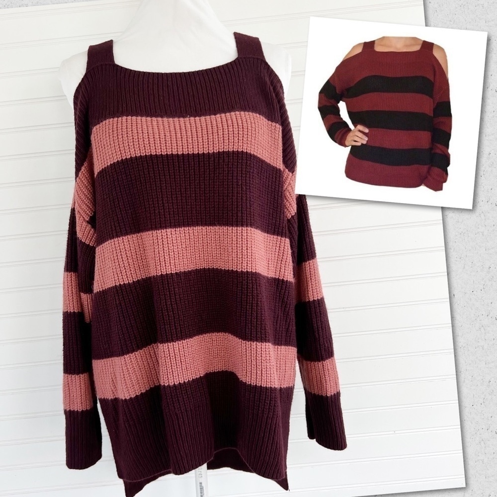 Love Scarlett striped open shoulder sweater‎ Size Large